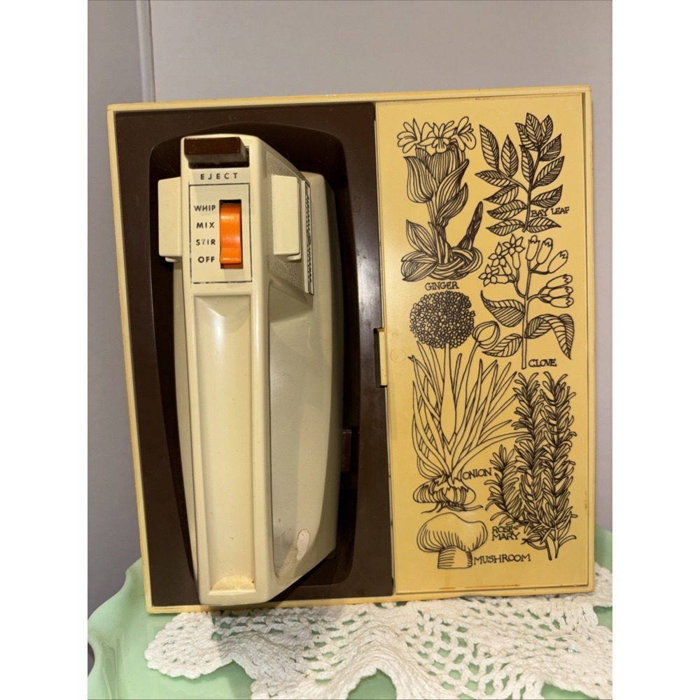 Vintage 1960-70 GE Wall Mounted Hand Mixer Herb Mushroom Design-Works